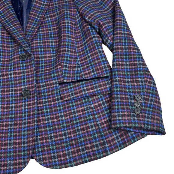 Talbots Mistletoe Plaid Shetland Wool Blend Blazer Dark Academia Size 12 Petite - Picture 9 of 16